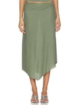 NIA - Francesca Women's Asymmetric Faux Knot Midi Skirt Olive