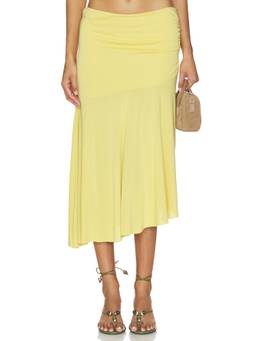 NIA - Gioele Women's Ruched Asymmetrical Midi Skirt Yellow