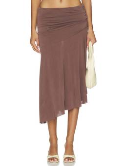 NIA - Gioele Women's Ruched Asymmetrical Midi Skirt Brown