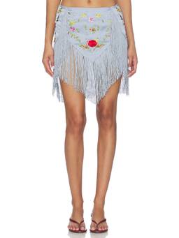 NIIHAI - Lara Women's Embroidered Fringe Mini Skirt Blue