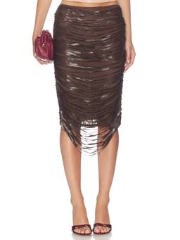 NIIHAI - Long Lazer Women's Fringe Faux Leather Midi Skirt Burgundy