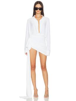 Norma Kamali - Super Oversized Women's Side Drape Asymmetrical Mini Dress White