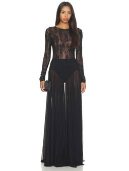 Norma Kamali - Long Sleeve Crew Flared Gown Black