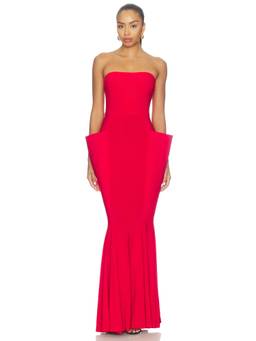 Norma Kamali - Wing Fishtail Women's Strapless Jersey Gown Red