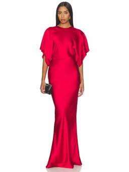 Norma Kamali - Reverse Obie Women's Satin Cape Sleeve Gown Red