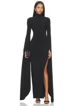 Norma Kamali - Open Back Women's Ribbon Sleeve Turtleneck Gown Black