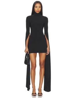 Norma Kamali - Ribbon Sleeve Women's Stretch Jersey Turtleneck Mini Dress Black