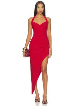 Norma Kamali - Cayla Women's Ruched Side Drape Halter Gown Red