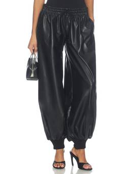 Norma Kamali - Oversized Boyfriend Women's Faux Leather Joggers Black