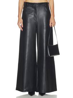 Norma Kamali - Oversized Women's Wide-Leg Faux Leather Palazzo Pants Black