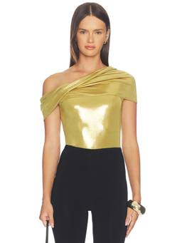 Norma Kamali - Sleeveless Women's Cowl Neck Hooded Bodysuit Gold