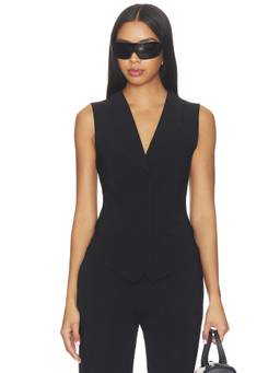 Norma Kamali - Women's Sleeveless Notched Lapel Jersey Vest Top Black