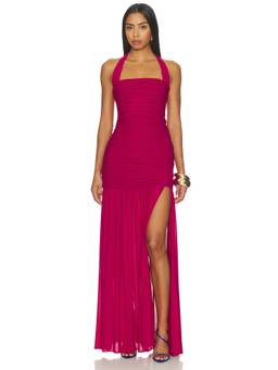 Nookie - Thrill Women's Ruched Halter Neck Maxi Gown Magenta