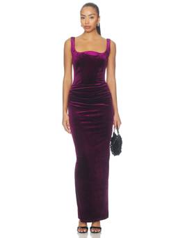 Nookie - Velvet Women's Sculpted Neckline Bodycon Maxi Dress Purple