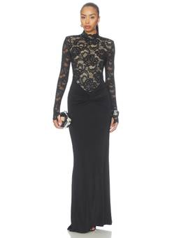 Nookie - Ever After Women's Lace Long Sleeve Twisted Maxi Gown Black