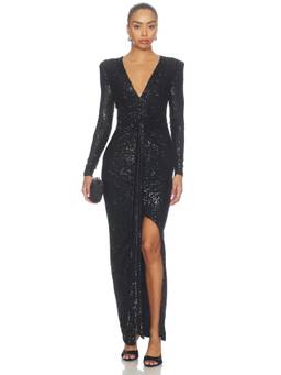 Nookie - Halo 2-way Women's Sequin Plunging Neck Maxi Gown Black