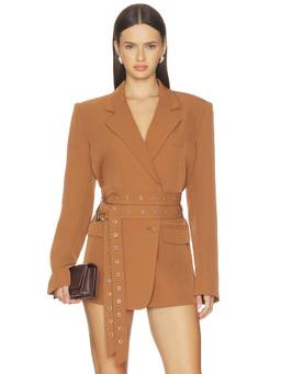 NONchalant Label - Jannette Women's Belted Tailored Notched Lapel Blazer Brown