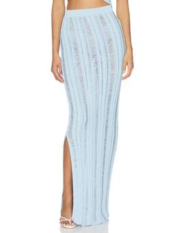 NONchalant Label - Lilia Women's Semi-Sheer Knit Maxi Skirt Baby Blue