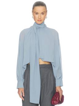 NONchalant Label - Chiffon Women's Semi-Sheer Scarf Neck Blouse Blue