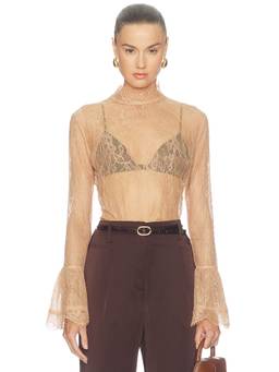 NONchalant Label - Letty Women's Sheer Lace High Neck Top Beige