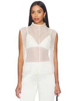 NONchalant Label - Sheer Organza Women's Sleeveless High Neck Tank Top White