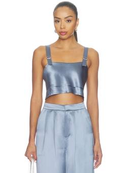NONchalant Label - Astrid Women's Satin Shoulder Strap Crop Top Blue