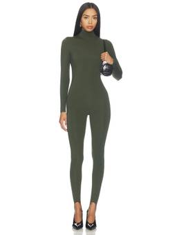Naked Wardrobe - Turtleneck Stirrup Women's Full Sleeves Bodycon Jumpsuit Green