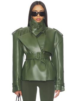 Naked Wardrobe - Faux Leather Women's Belted Wrap Jacket Green