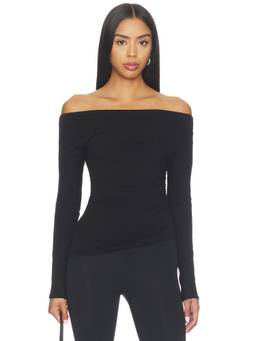 Naked Wardrobe - Off-Shoulder Women's Ruched Asymmetric Top Black
