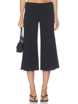Oddli - Cropped Gaucho Women's Foldover Waist Wide-Leg Culottes Black
