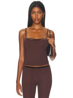 Only Hearts - Right Bank Coline Women's Velour Trim Stretch Jersey Cami Top Brown