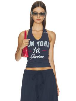 Off Season - NY Yankees Women's Ruched Halter Neck Tank Top Navy Blue