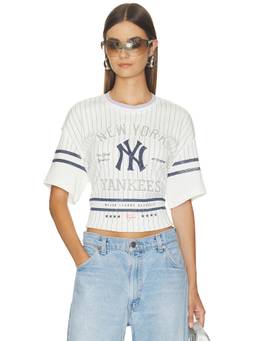 Off Season - NY Yankees Women's Graphic Print Lace-Up Back Crop T-Shirt White