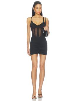 OW Collection - Sivara Women's Ruched Mesh Corset Mini Dress Black