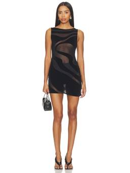 OW Collection - Silla Women's Sheer Mesh Asymmetric Hem Top Black