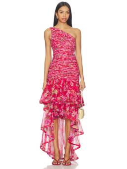 PatBO - Peony Women's Floral Ruched One Shoulder Maxi Dress Pink