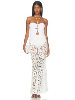 PatBO - Embroidery Women's Halter Neck Cut-Out Maxi Dress White