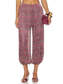 PatBO - Rose Mirage Women's Cropped Plisse Elastic Waist Capris Pink
