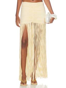 PatBO - Lyria Women's Ruched Fringe Maxi Skirt Cream