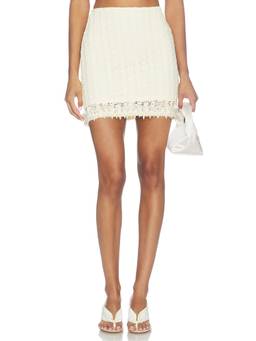 PatBO - Twilight Mesh Women's Pearl Embellished Mini Skirt Off White