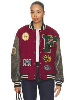 Found - Crimson Letterman Women's Applique Bomber Jacket Maroon
