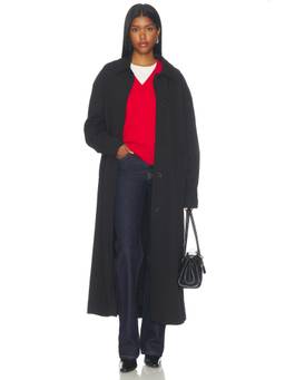 Paris Georgia - Lightweight Women's Button-Up Longline Trench Coat Black