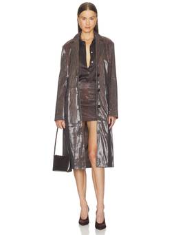 Paris Georgia - Classic Women's Snake Embossed Leather Longline Jacket Brown