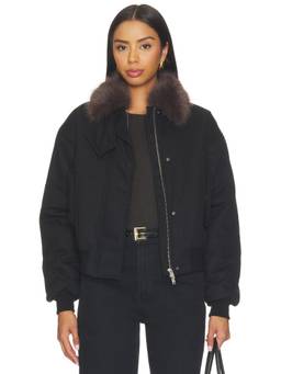 Paris Georgia - Elemental Utilitarian Women's Faux Fur Collar Bomber Jacket Black