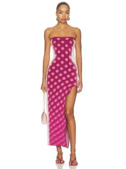 PH5 - Iris Women's Polka Dot Strapless Asymmetric Hem Maxi Dress Pink