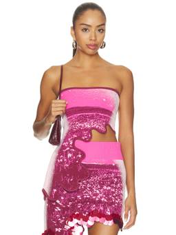 PH5 - Wavy Women's Strapless Asymmetric Hem Crop Top Pink