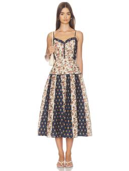 POLO RALPH LAUREN - Cotton Silk Women's Sleeveless V-Neck A-Line Midi Dress Multi-Color