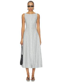 POLO RALPH LAUREN - Boat Neck Women's Sleeveless Striped A-Line Maxi Dress Blue