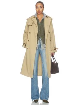 POLO RALPH LAUREN - Cotton Twill Women's Belted Button-Down Trench Coat Beige