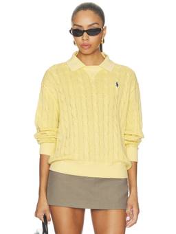 POLO RALPH LAUREN - Cotton Women's Long Sleeve Knit Collar Polo Top Yellow